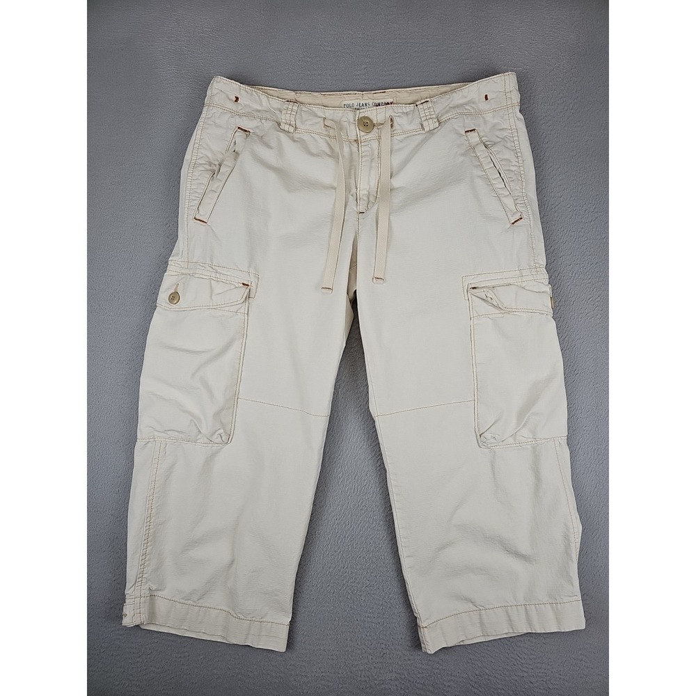 Vintage Polo Jeans Co Ralph Lauren Cargo Capri Pants Women's 34x22 Off White